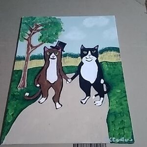 Charming Cat Art Print - Brown and Black Cats